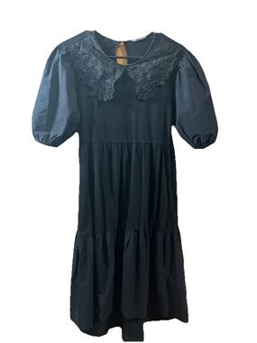 zara black poplin midi dress Zara Black Poplin Summer Midi Tee Dress With Side Ties Large New